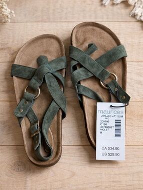 Maurices Dark Olive Green Suede Strappy Sandals